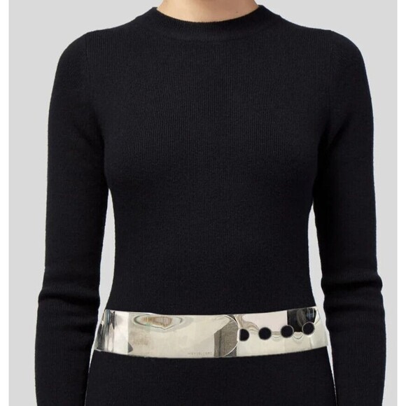 DESIGNER MICHAEL KORS COLLECTION BLACK LEATHER & SILVER METAL 2"WIDE BELT LARGE - Picture 6 of 9